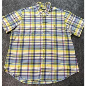 Ralph Lauren Men XL Classic Fit Yellow/Blue Plaid Short Sleeve Button Down Shirt